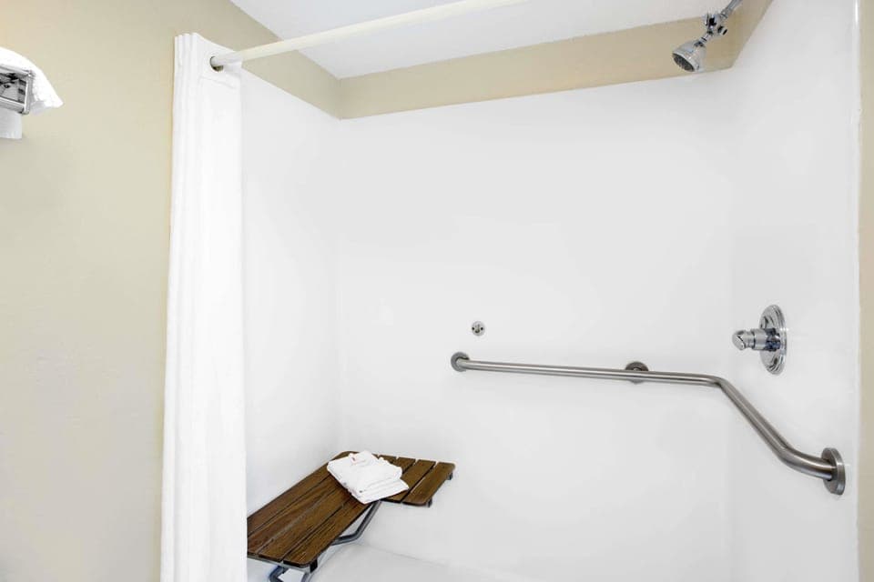 Combined shower/tub, free toiletries, hair dryer, towels