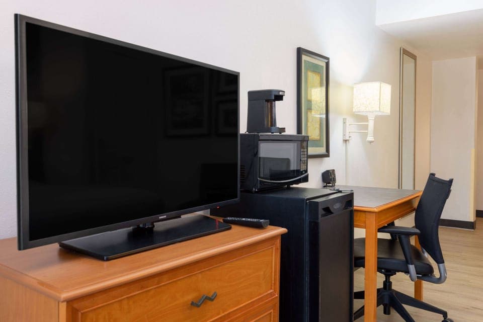 Deluxe Room, 1 Queen Bed, Accessible, Non Smoking (Mobility,Roll-In Shower, Pet-Friendly) | Premium bedding, desk, blackout drapes, iron/ironing board
