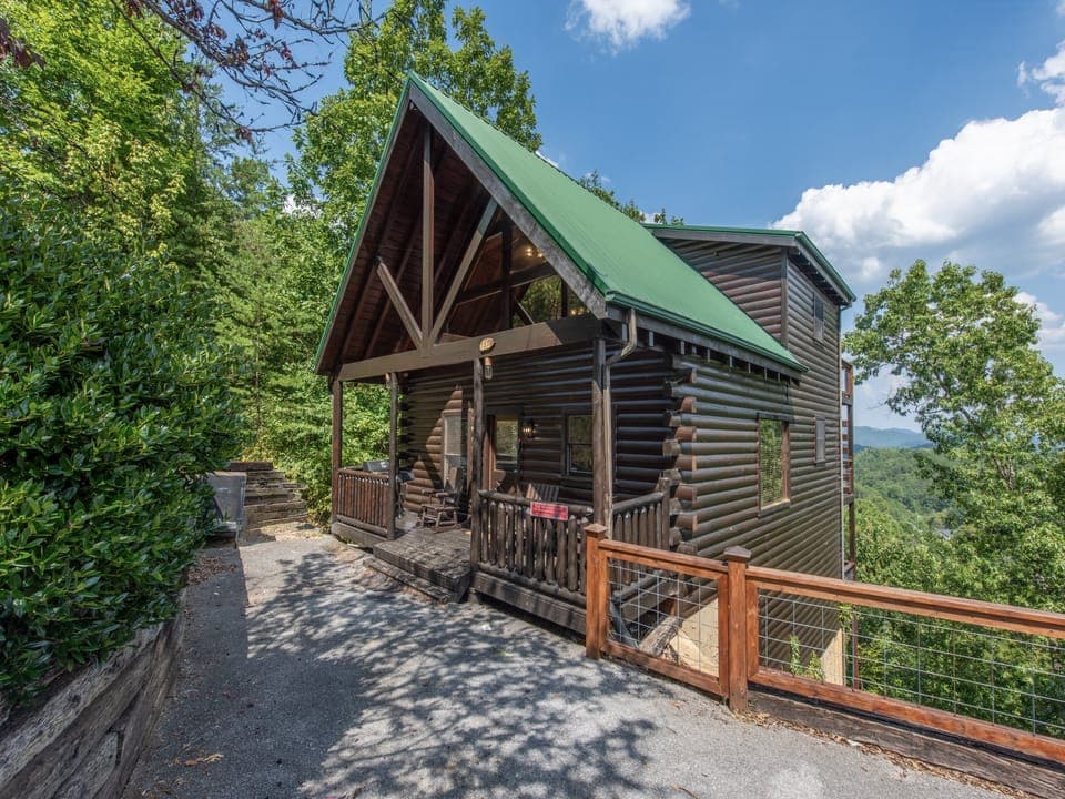 Covered porch on front of cabin