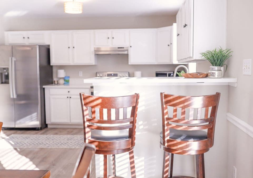 Bar seating in the spacious kitchen