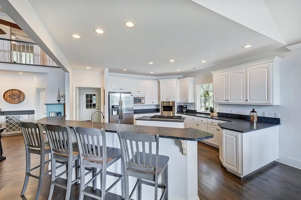 Kitchen with bar seating for 4.