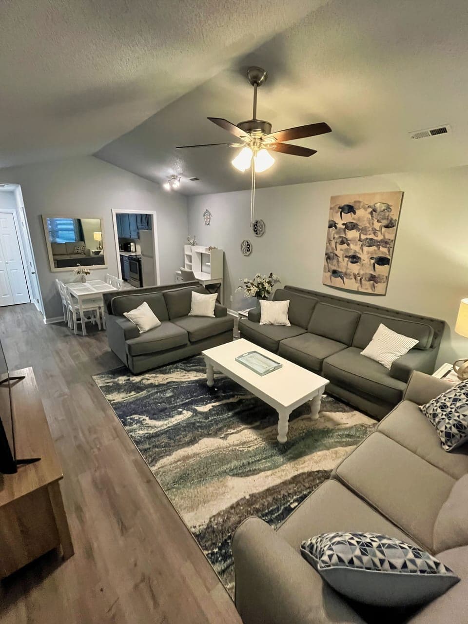 Spacious living area with queen sleeper sofa