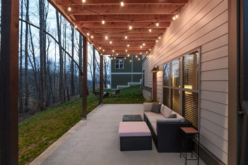 Covered patio (new gas grill and family swing not pictured) 