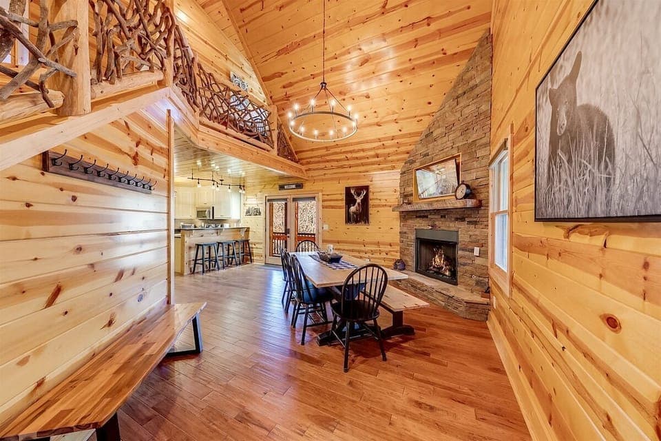 Dining area  showing  gas log fireplace