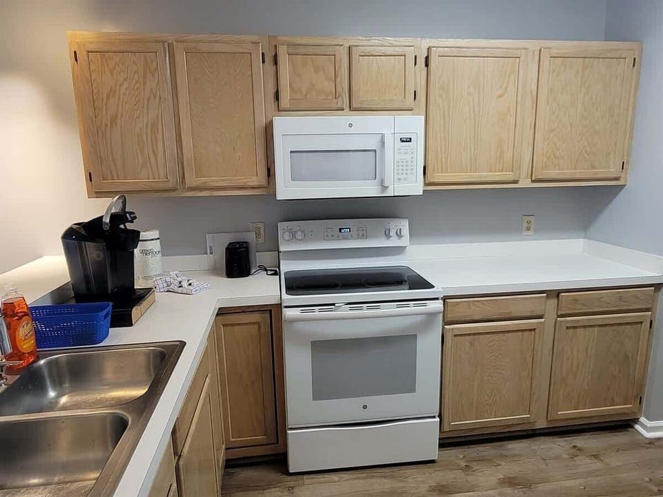 Microwave, stove, coffee maker, toaster