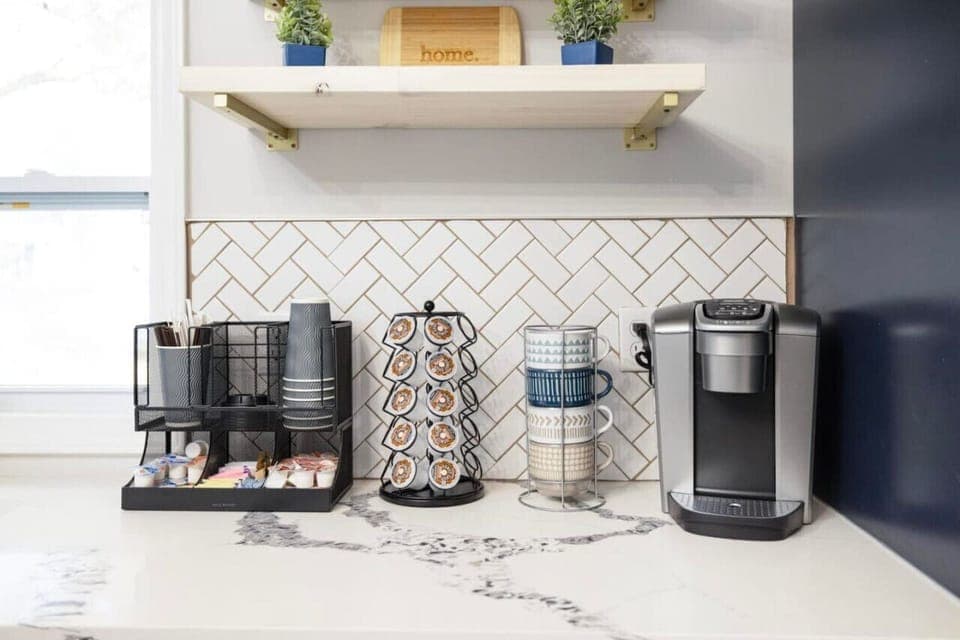 Start your day right with a cozy coffee area, perfect for sipping your morning brew and planning your next adventure.