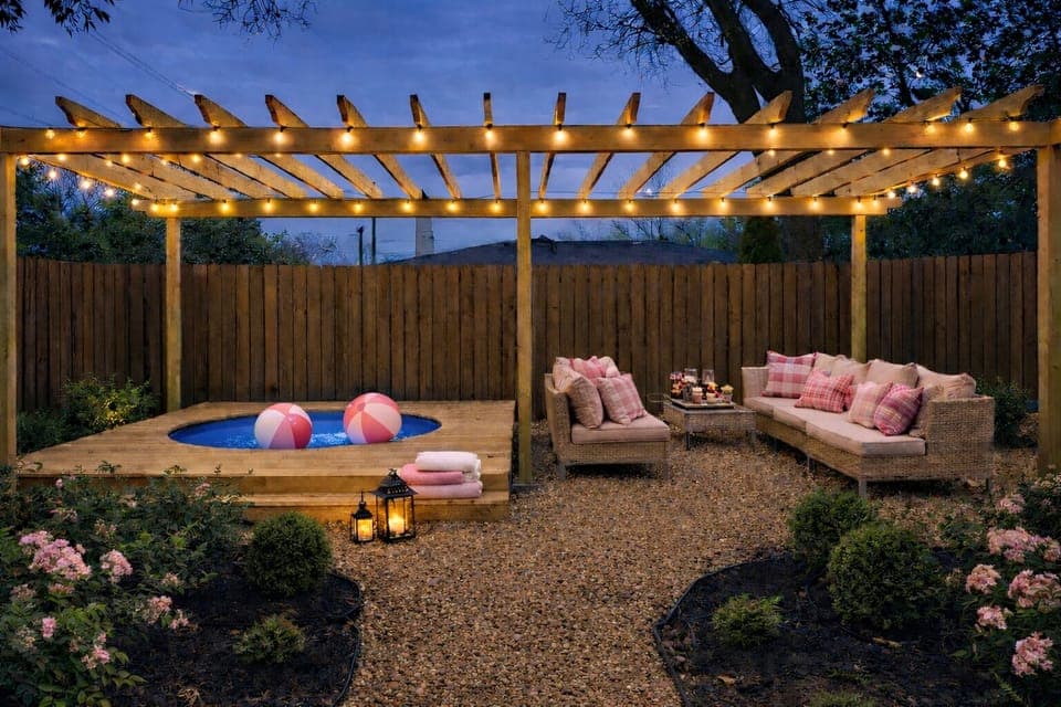String lights, a seasonal soak, and cozy seating!