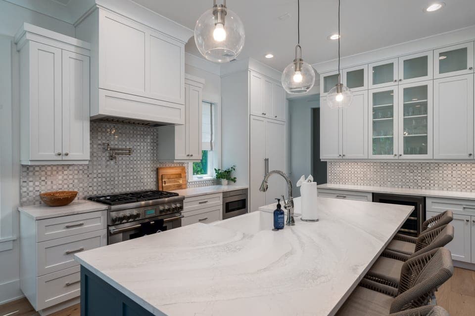 Large center island with four counter stools