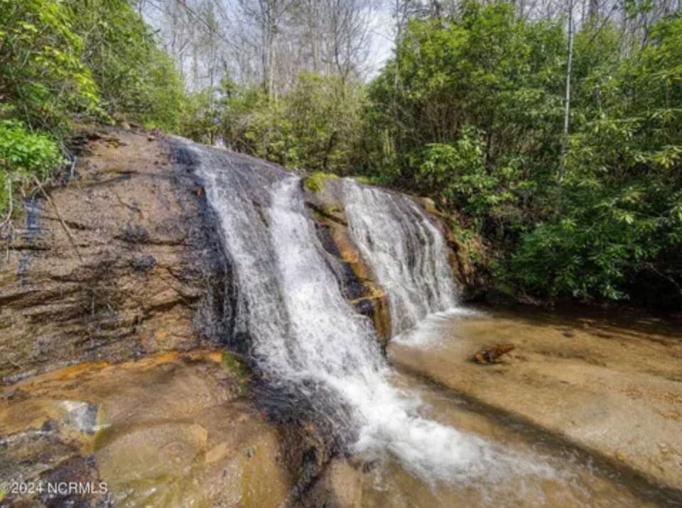 Private waterfall and backyard
