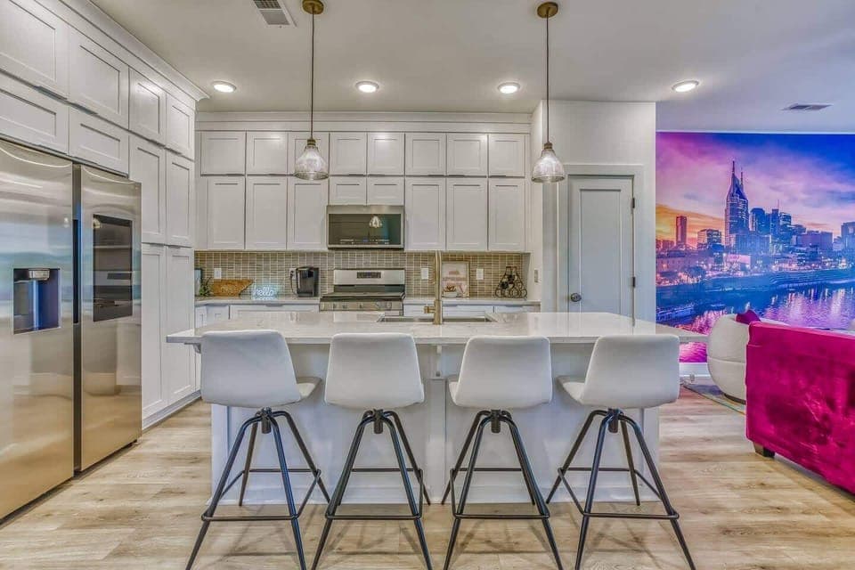 Sip morning coffee or grab a bite at the kitchen counter, with seating for 4