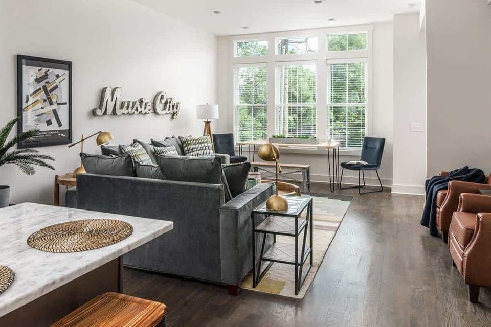 Open living space with sofa bed, and Smart TV