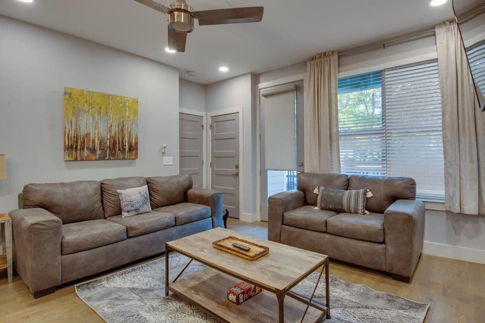 Open living area with Smart TV