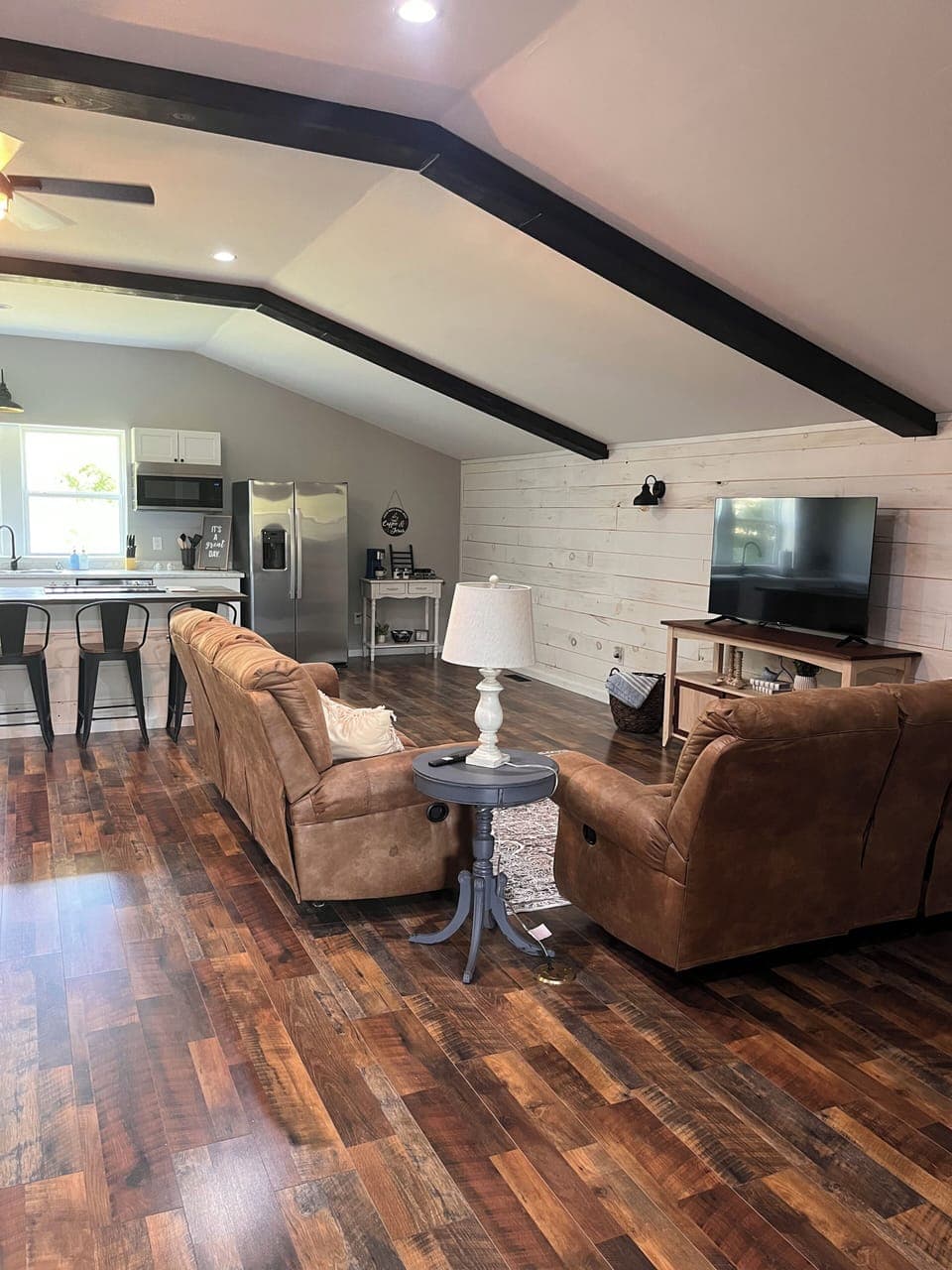 View of living room and kitchen