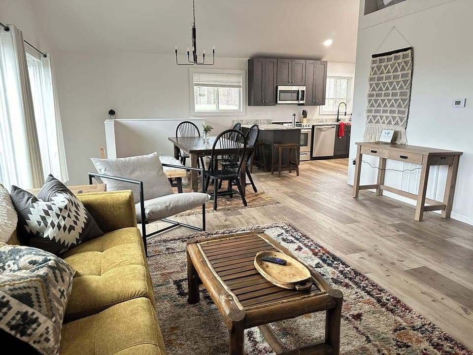 Open concept kitchen-dining and living room for entertaining