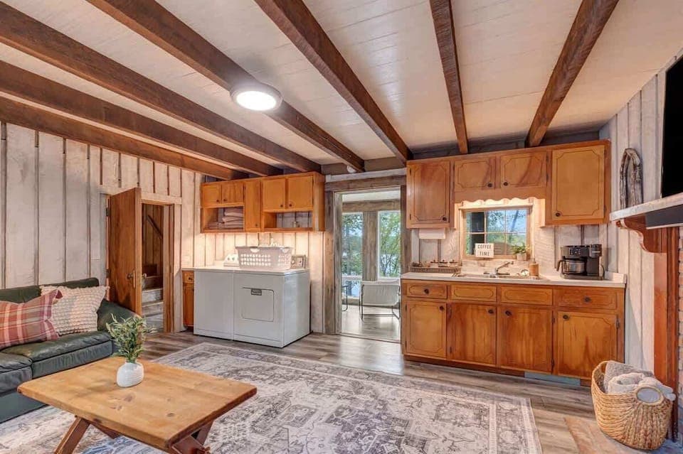 Relax in the living room with on-site laundry and coffee station