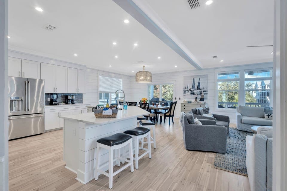 Spacious living area with large deck access and Atlantic ocean views