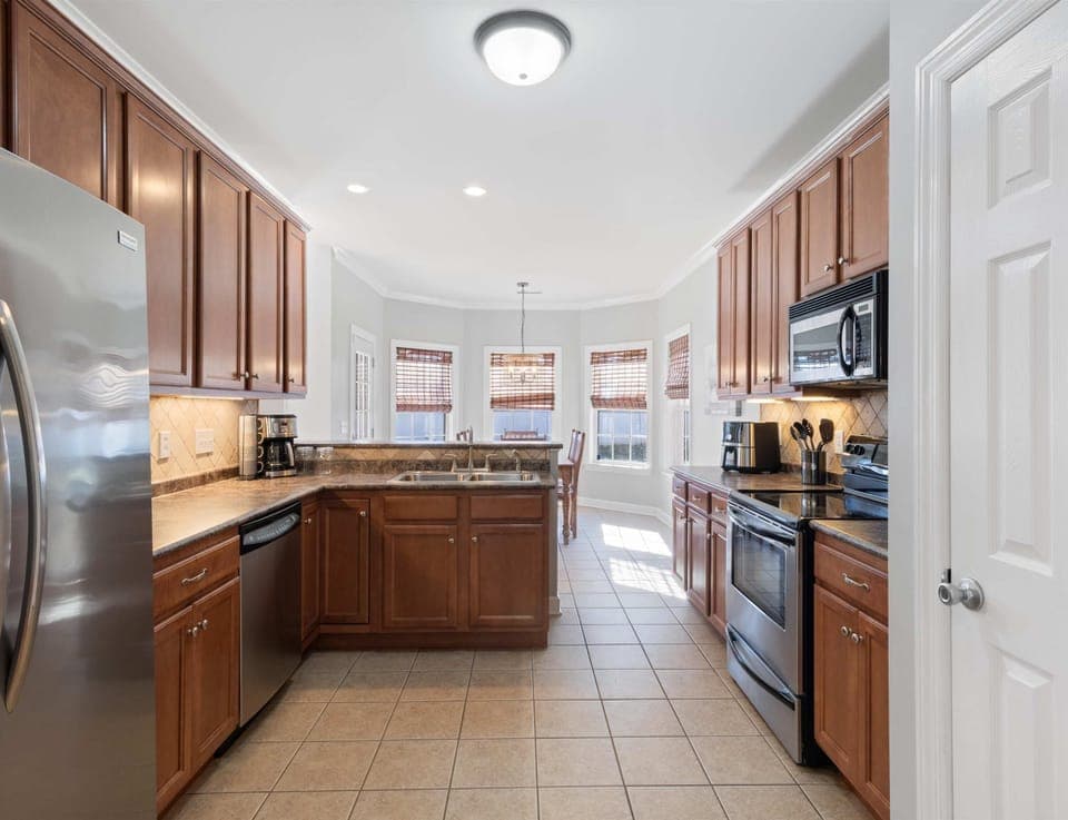 Craft culinary delights in the fully equipped kitchen.