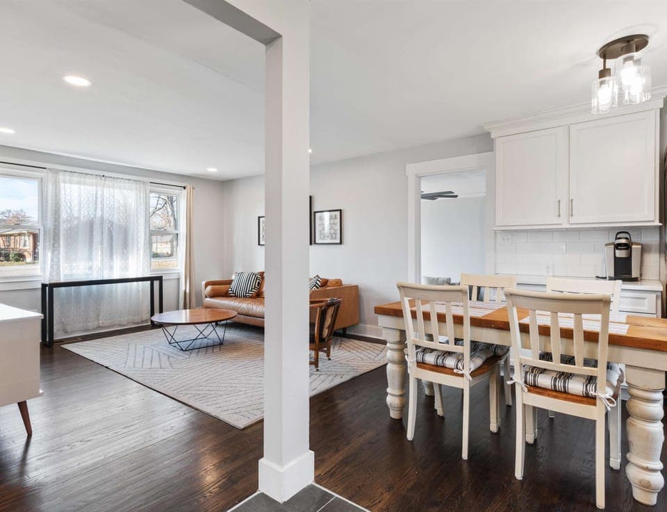 Open living, dining, and kitchen space