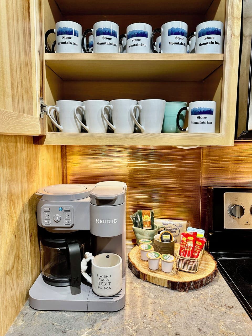 Start your day with coffee or tea on the porch or in the cozy living room