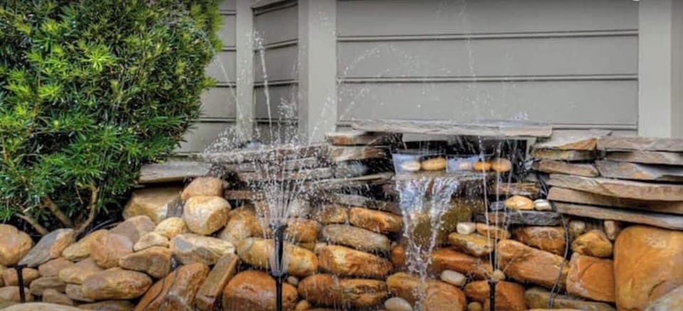 Beautiful pond with fountains 