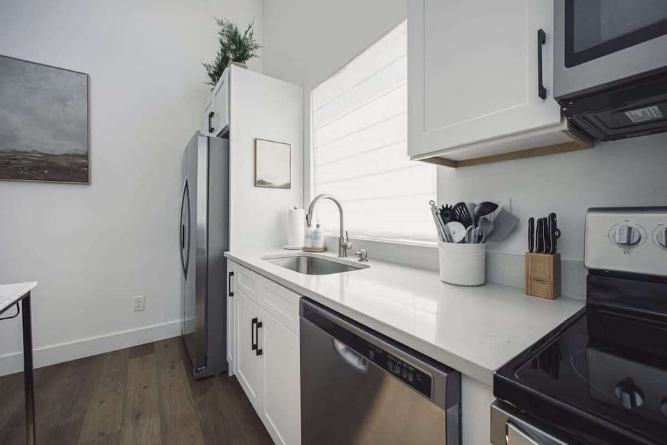 Sparkling clean throughout the kitchen area.