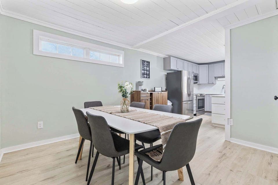 A stylish dining space with chairs to seat six!