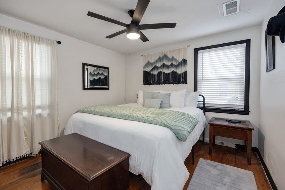 Relax in a well-lit retreat with stylish decor and a comfy king bed!