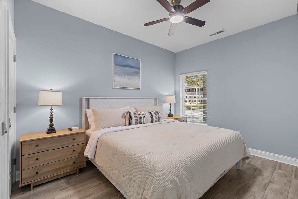 Bedroom 6 is located in the apartment area and has a King bed, smart TV and bathroom across the hall. 
