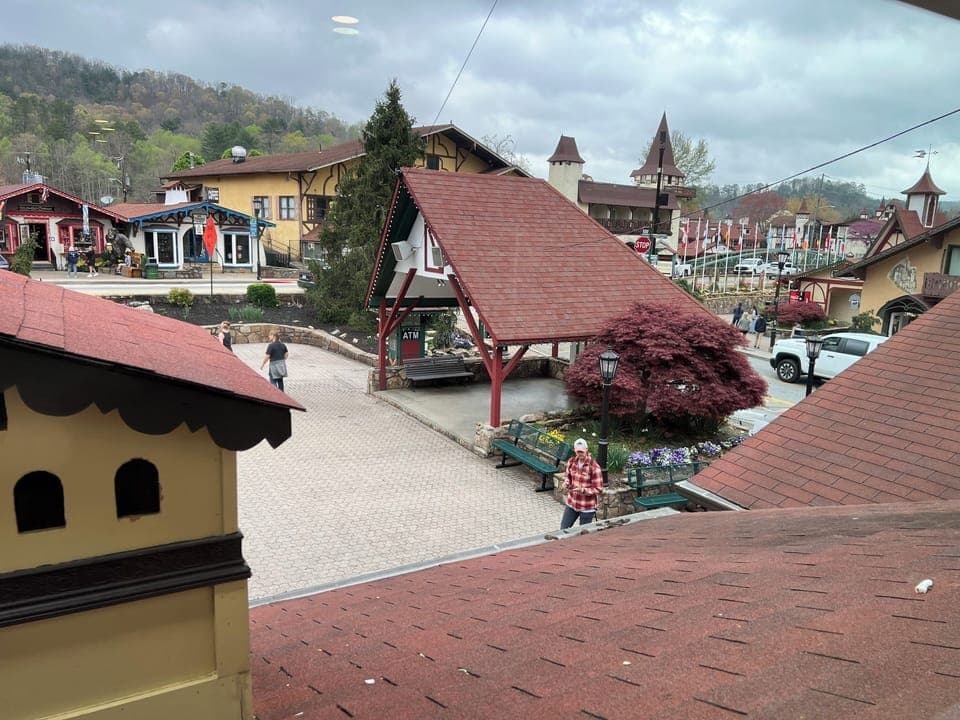 This is your view from you Studio apartment. You are facing the middle of town.