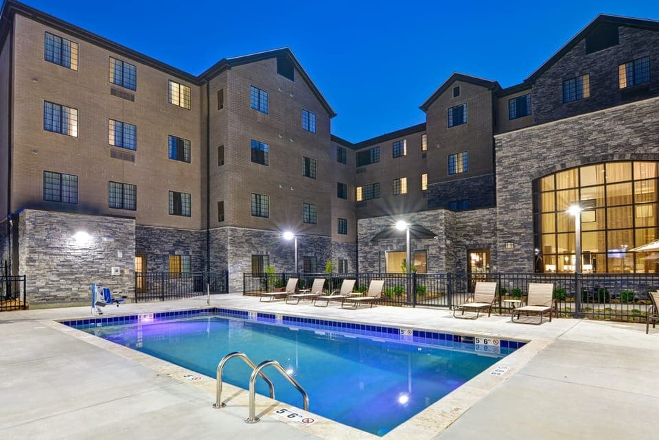 Enjoy the outdoor pool on a hot summer day.