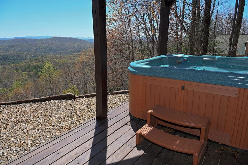 Hot tub and long range mountain views