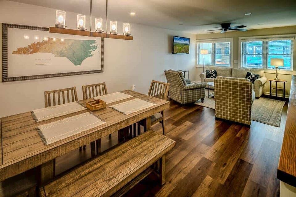 Lovely living space with queen sleeper sofa.