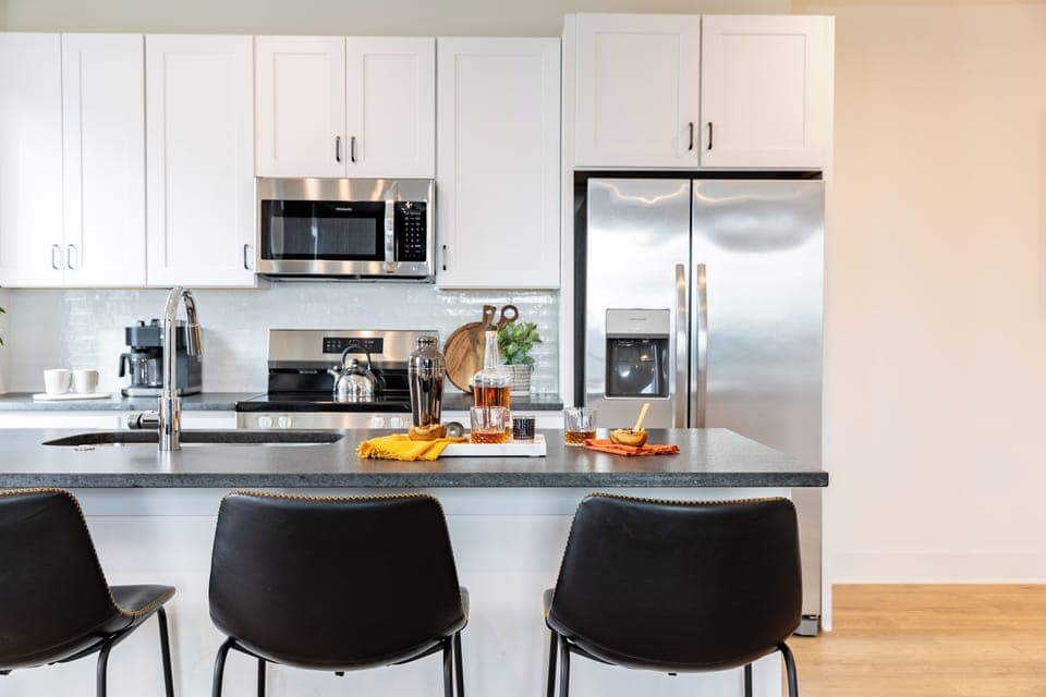Sleek kitchen.