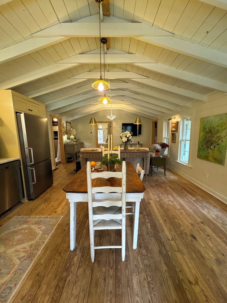 Original floors in open kitchen and living room