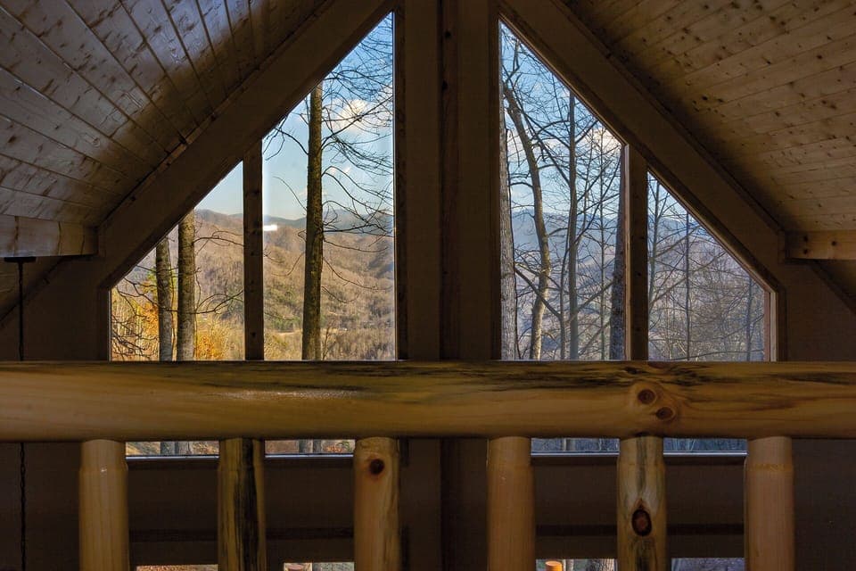 mountain view from loft bedroom
