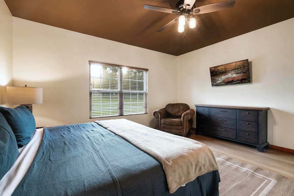 Unwind in style with serene views and rustic decor — a perfect getaway!
