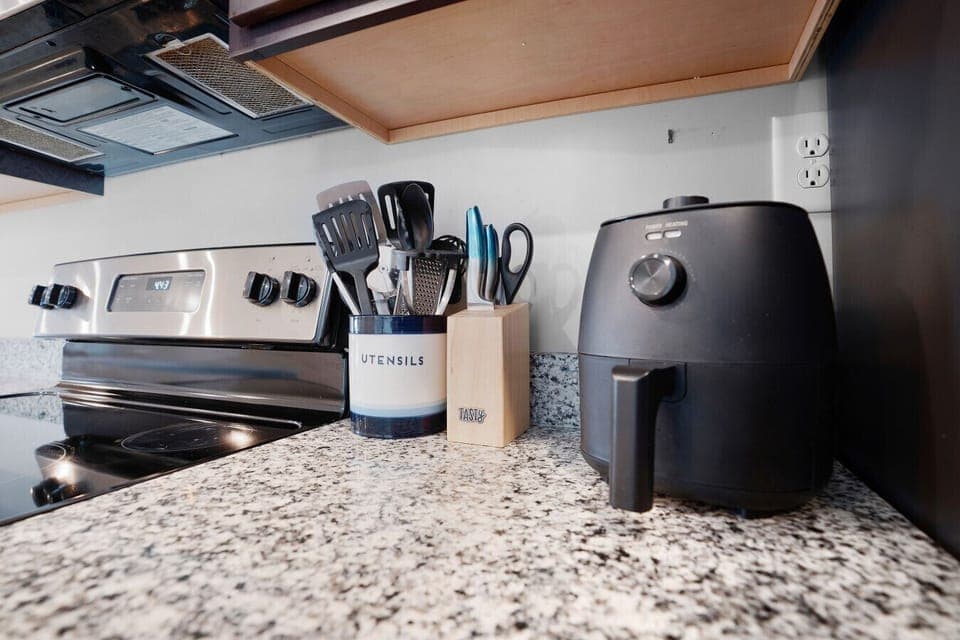 fully stocked kitchen with island