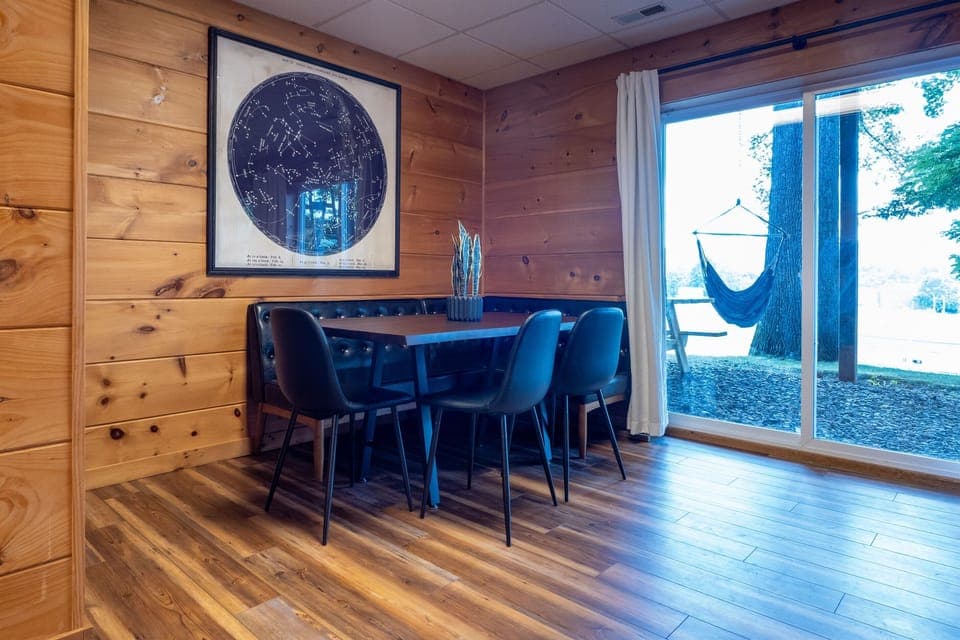 An additional gathering spot is perfect for games, snacks, meals, or quiet conversations.