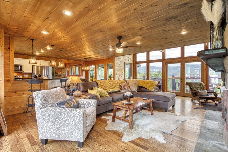 Unwind in the cozy living room at Grand View II—perfect for movie nights and mountain mornings.