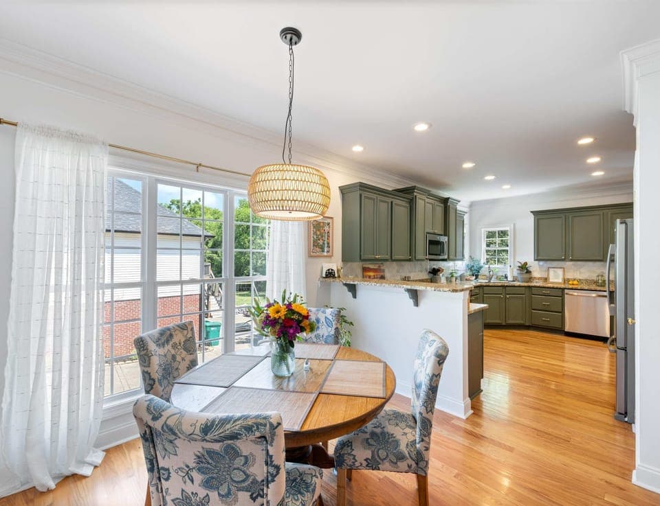 Kitchen area with work space, and additional table seating