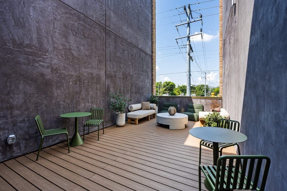 Relax or connect on the shared second-level rooftop with views of Gallatin Pike.