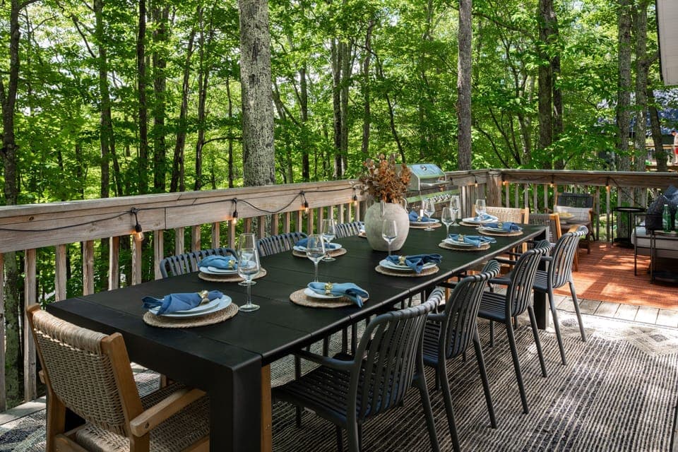 Spacious outdoor dining table for group meals and fresh air