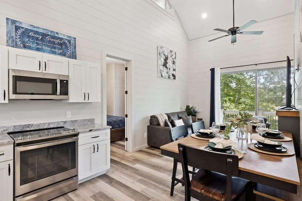 Plush seating, Smart TV, and a warm fireplace—this is your group’s go-to zone.
