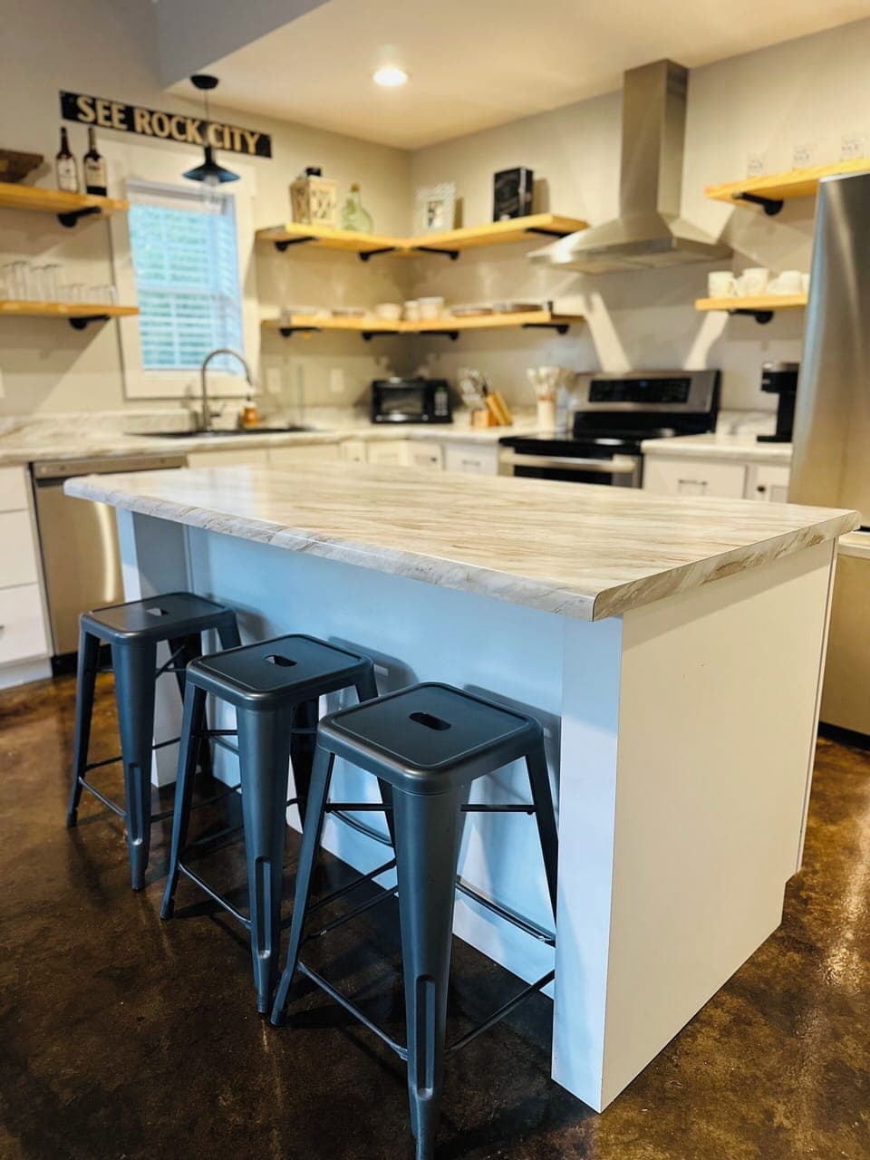 Bar stool seating at the island 