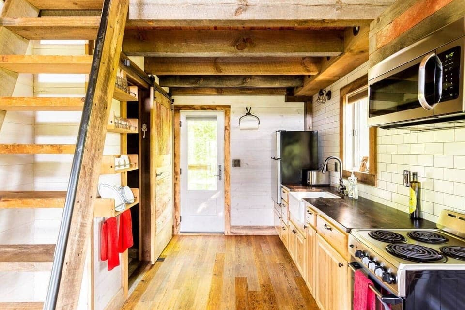 kitchen and ladder to loft