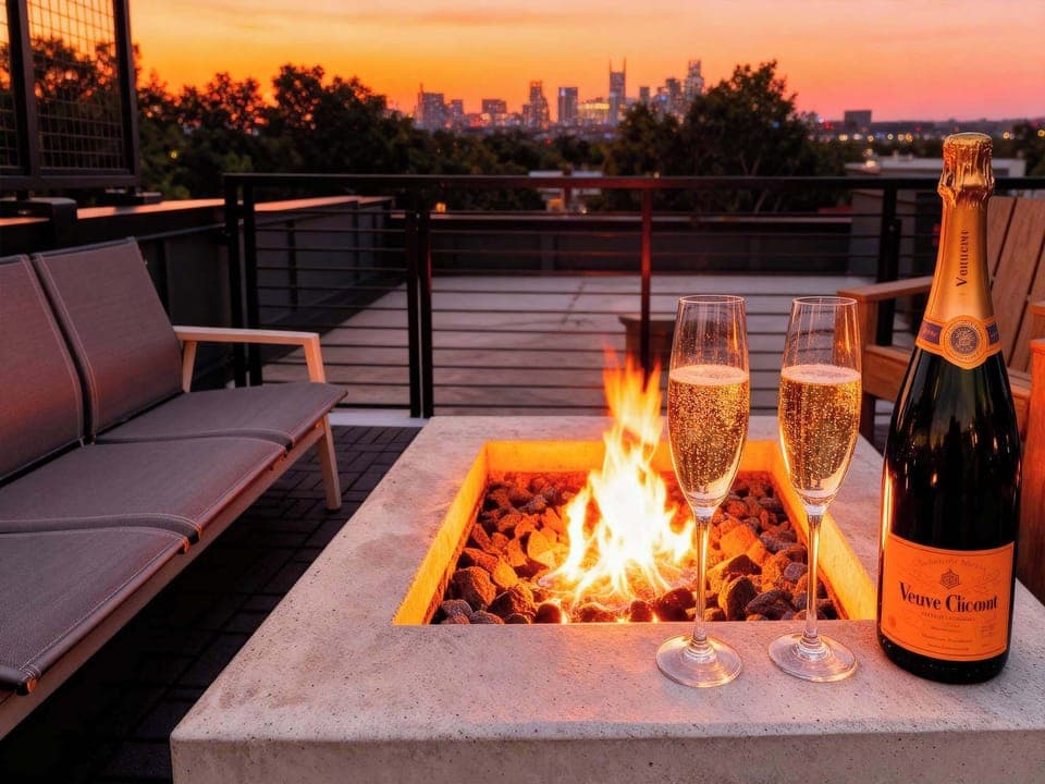 Experience breathtaking skyline views from this fabulous Nashville vacation home! Sip champagne by the cozy fire pit as the sun sets over Music City. Your perfect getaway awaits—reserve your stay with Misfit Homes today!