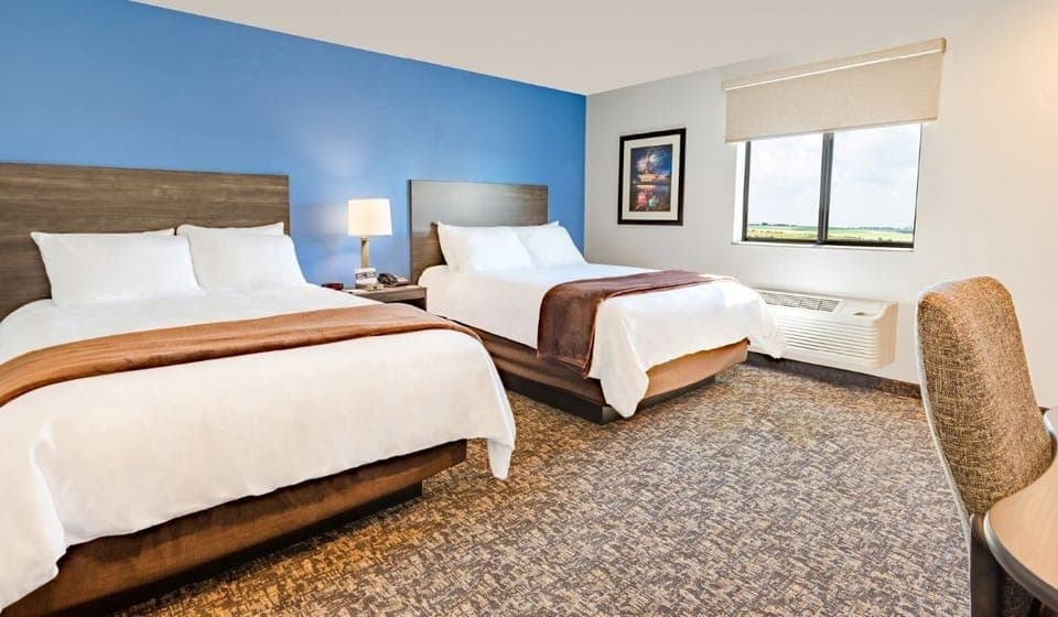 Settle in with two crisp beds and calming daylight views