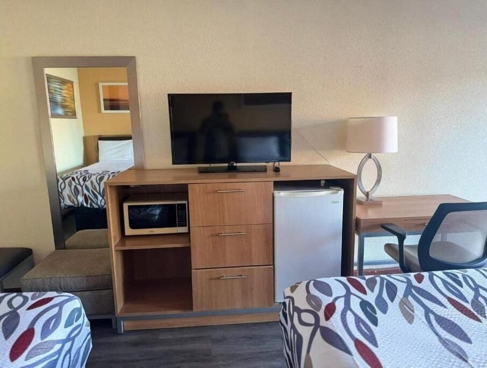 Settle in with HDTV, mini-fridge, and easy snacks.