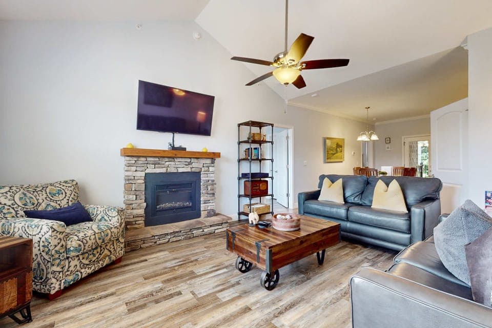 Bright and airy space with a charming fireplace and stylish decor for memorable gatherings!