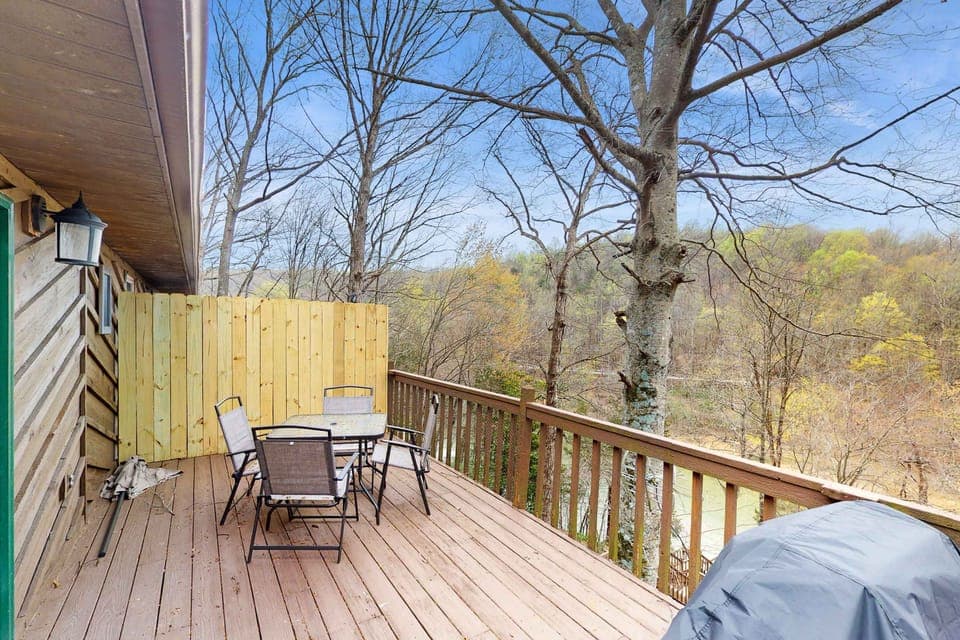 Deck retreat awaits. And, enjoy scenic views and delightful meals on this spacious outdoor deck!